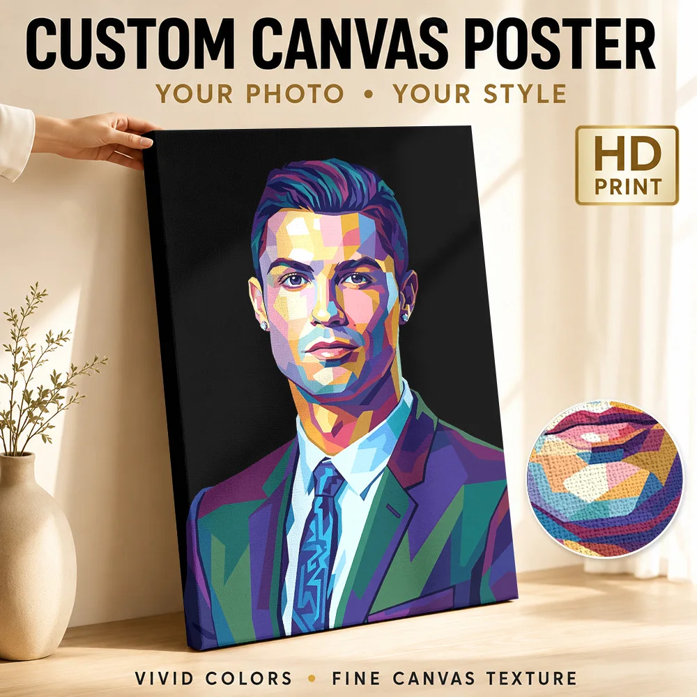 Cristiano Ronaldo Pop Art Portrait Canvas Print Poster Personalized Photo Sports Portrait Wall Paintings Decoration for Office