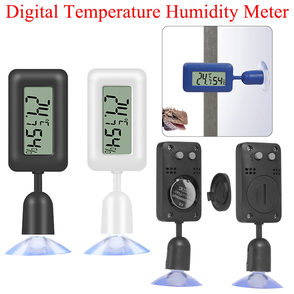 Reptile Thermometer Hygrometer with Suction Cup Digital Temperature Humidity Meter for Terrarium Reptile Accessories