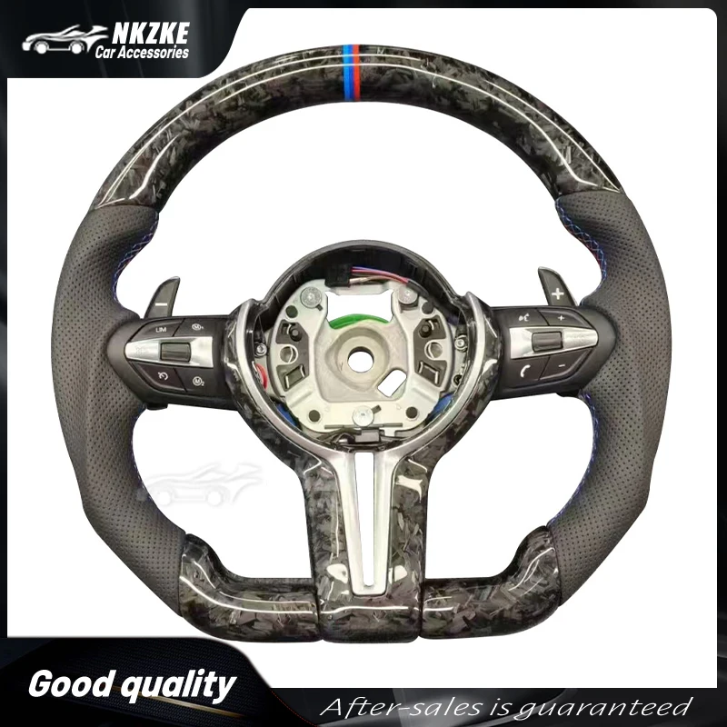 The Steering Wheel For BMW F30 F10 F31 F20 E90 Is Made Of Forged Carbon Material, And The Car Accessories Include The //M logo