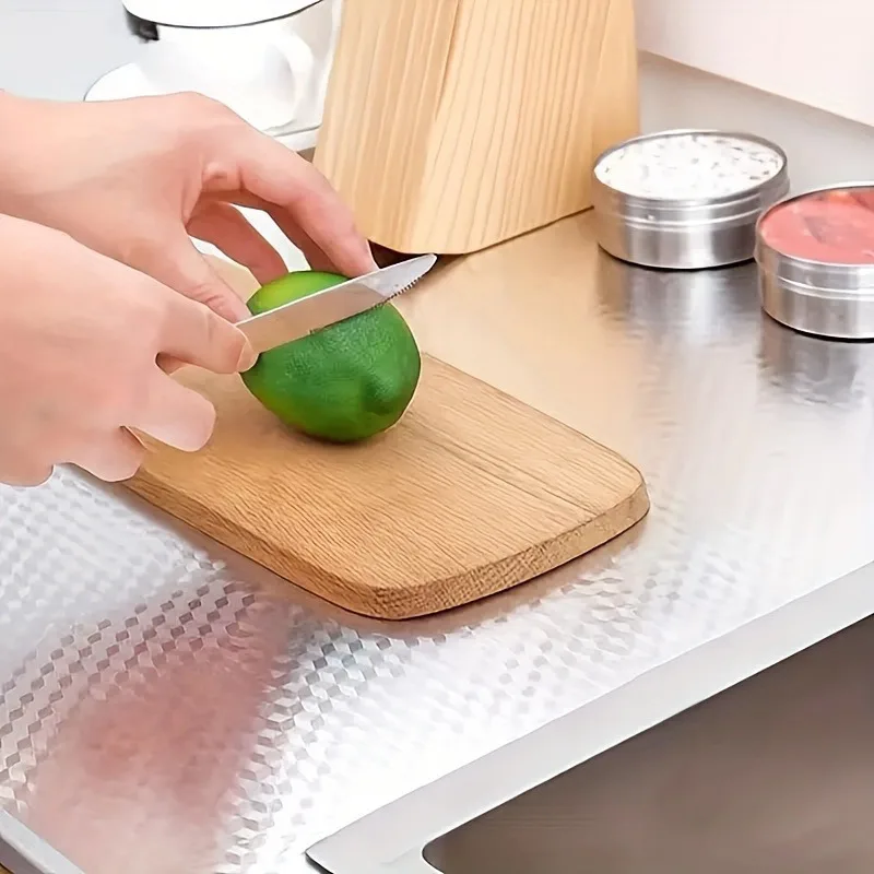 Kitchen Wallpaper Stickers Self Adhesive Aluminum Foil Oil Proof Waterproof Stickers for Countertop Drawer Cabinets Shelf Line