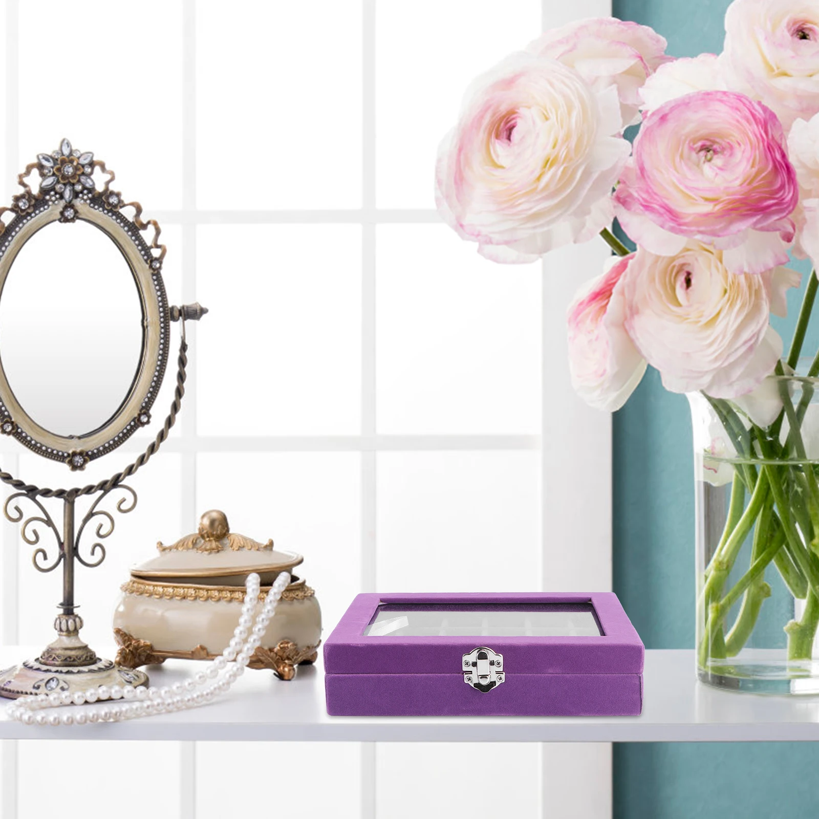 

24 Grids Earring Box Jewelry ganizer Storage Containers for Rings Bracelets Necklace Display Boxes Wooden Portable Lid