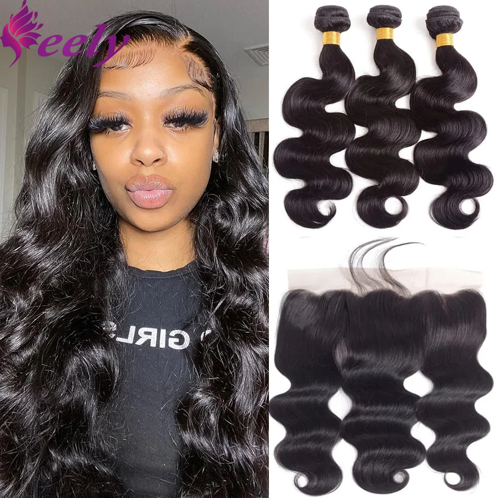 Mèches Body Wave brésiliennes naturelles pour femmes, extensions de cheveux humains, noir naturel 1B, 13x4, 100%