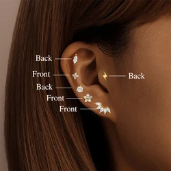 ROXI 925 Sterling Silver 1PC Wear on both sides Design Pierce Earrings For Women Couple Geometric Zircon Wedding Party Jewelry