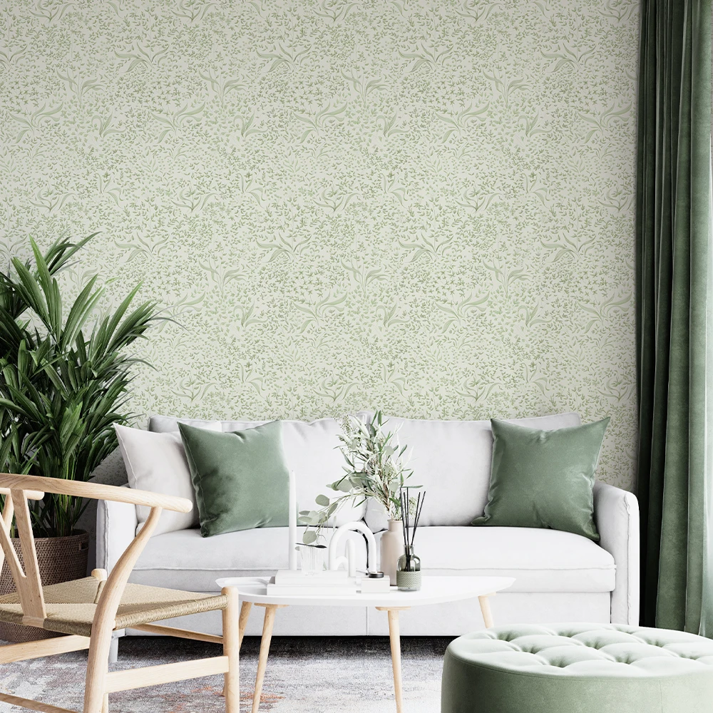 Green Leaves Peel And Stick Wallpaper Fresh Flowers Self Adhesive Waterproof Wall Decor Contact Paper Retro Furniture Sticker