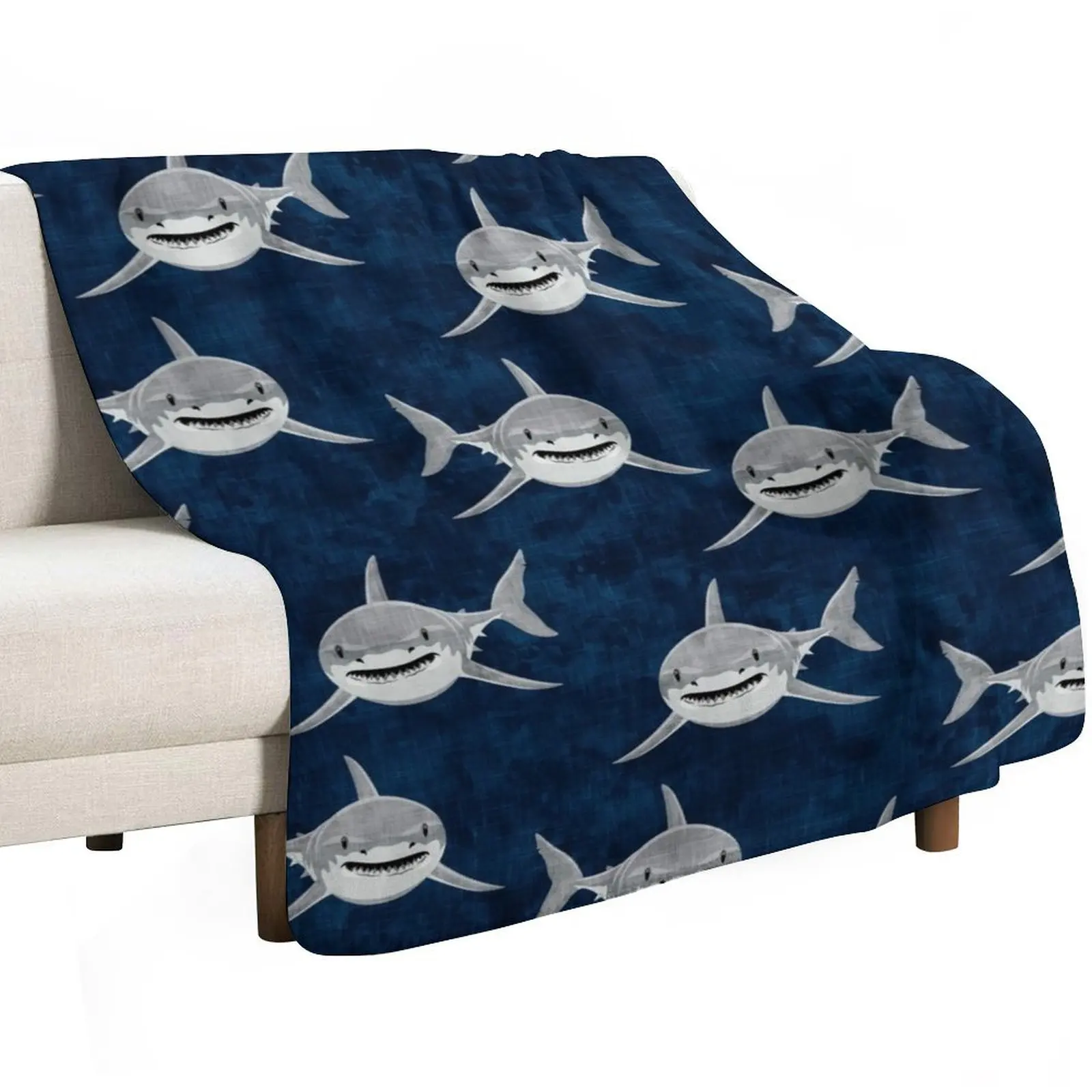 Sharks! - dark blue Throw Blanket Plaid halloween Summer Winter beds Luxury Designer Flannel Fabric Blankets