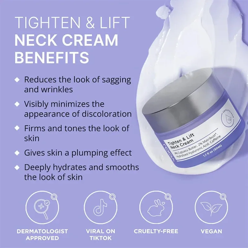 Neck Cream - Tighten & Lift Firming Neck Cream for Crepey Skin Lightens Fine Lines Brightens Firms Nourishes Neck