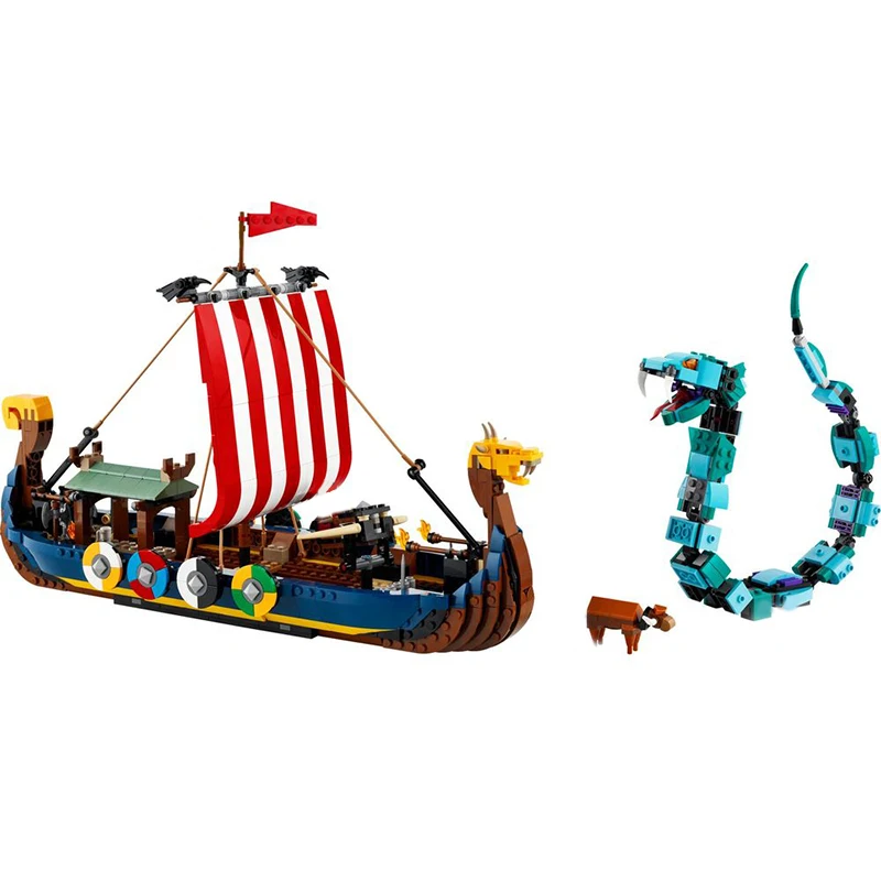 1192pcs European Medieval Viking Ship and Midgard Serpent Model DIY creative ideas Retro child Toy BirthdayGift blocks MOC-31132