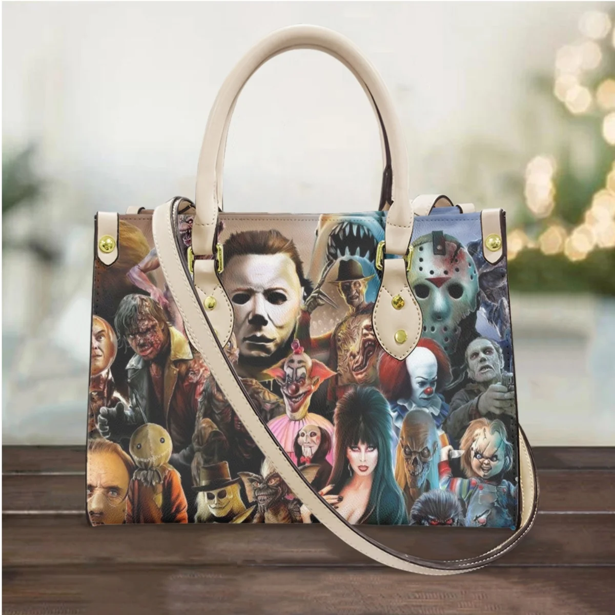 Hot Horror Movie Print Women Handbags Mini Messenger Bags Top-handle Vintage Crossbody Bags for Female Leather Totes Bolsa Mujer