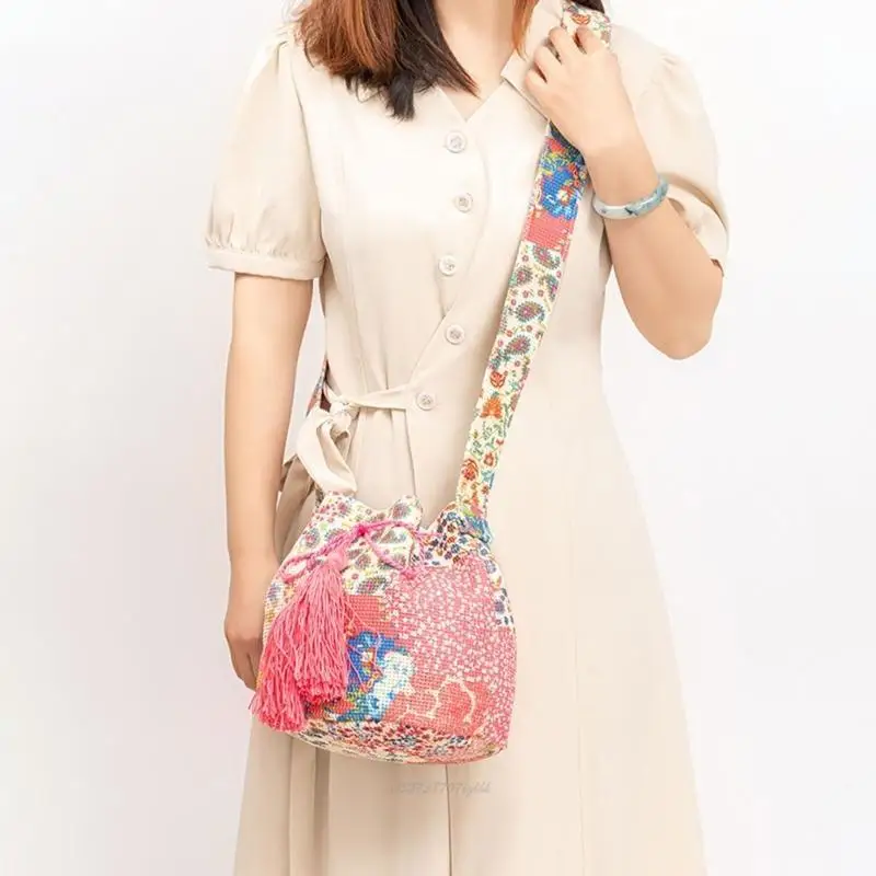 

X5XA Women Bag Ethnic Styles Shoulder Bag Trendy Tassels Crossbody Bag Simple Handbag
