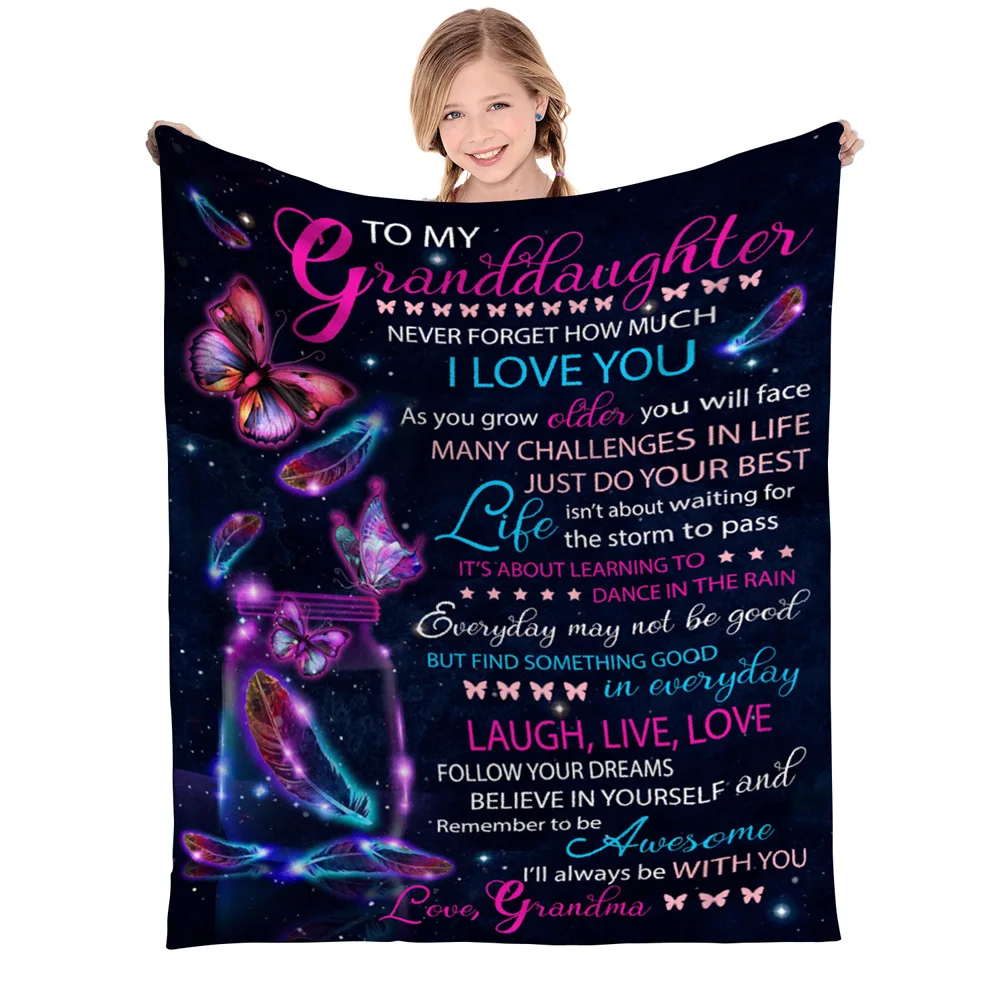 

Grandma's custom-made love-filled pride butterfly print wool blanket for my granddaughter