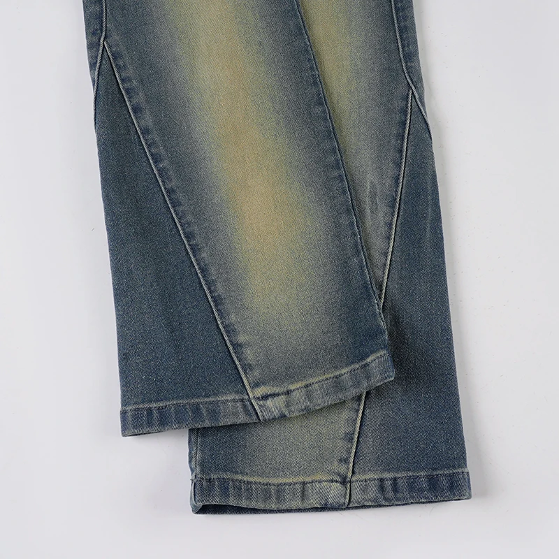 Vintage Light Wash Distressed Paneled Jeans Y2K Slim-Fitting Low-Waisted Stitched Denim Pants Women 2025 Streetwear Retro Jeans - Image 6