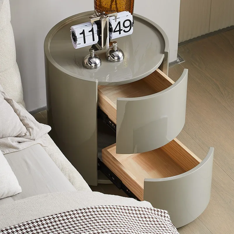 Solid wood painted round bedside table, bedroom cream wind ultra-narrow bed