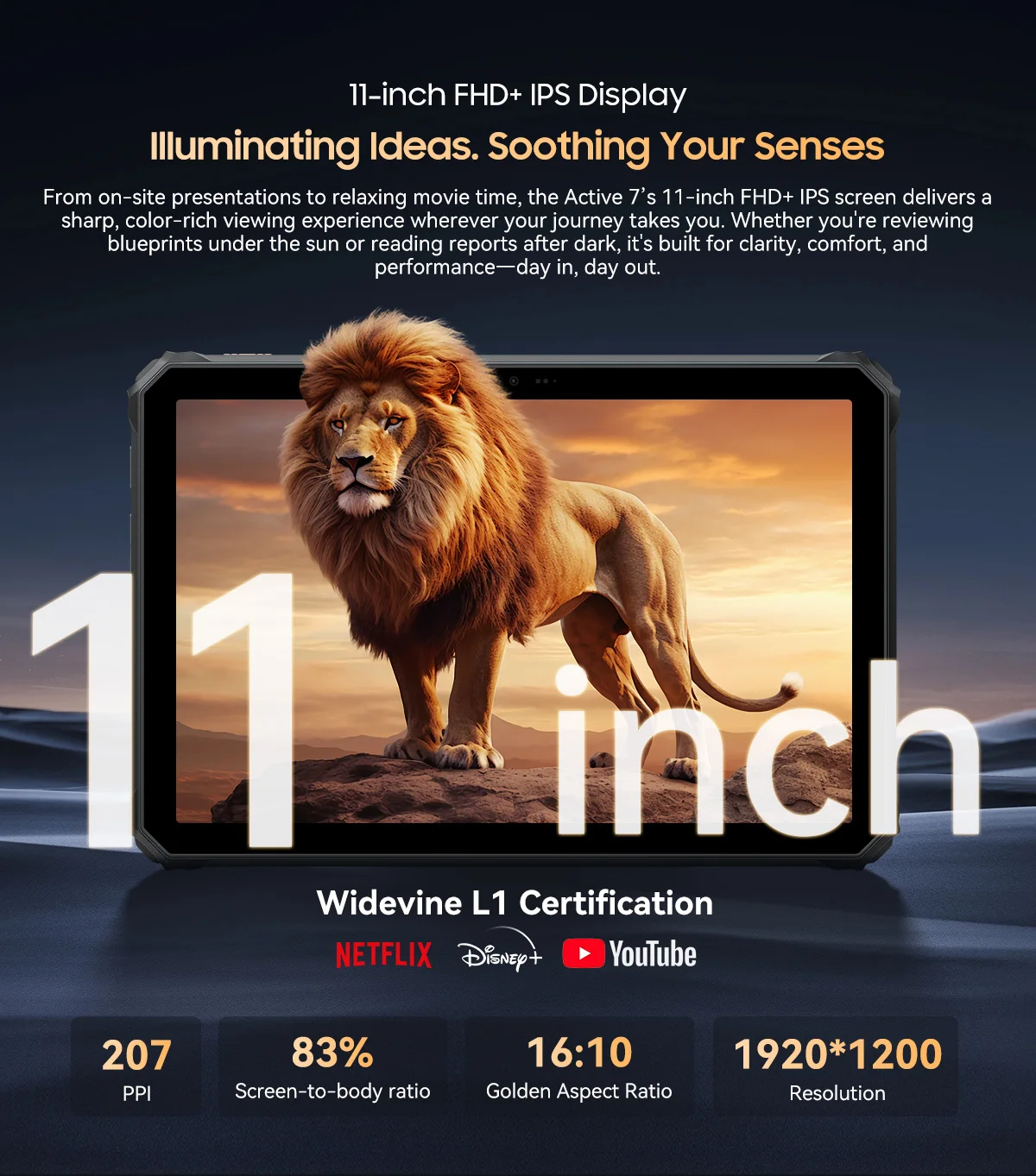 BlackView Active 7 11'' Rugged Tablet [charger not included]Android 15 24GB(8GB+16GB)+128GB Night Version IPS 10000mAh 45W NFC