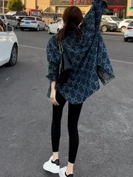 Spring Autumn Letter Print Denim Jacket Jean Jacket for Women Vintage Long Sleeve Jeans Coat Loose Tops High-end Shirts New Chic