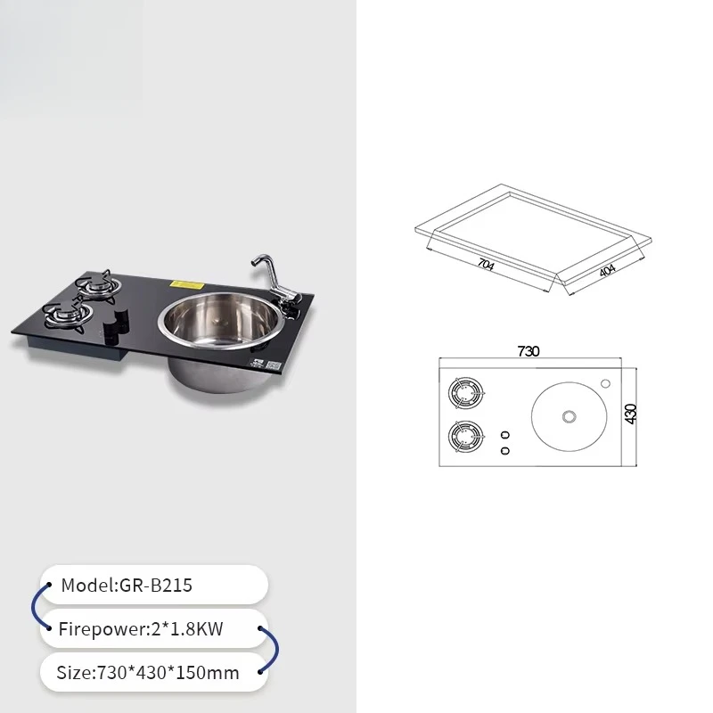 RV Kitchen Stove Tempered Glass 2/3 Burner Stove Combination