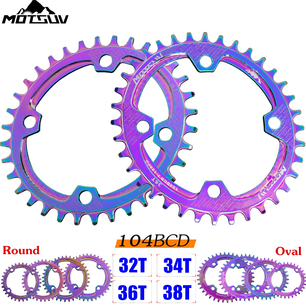 104BCD Round Oval Sprocket MTB Bicycle Plate Aluminium Alloy Narrow Wide Chainring 32T 34T 36T 38T for Simano Chainwheel Parts