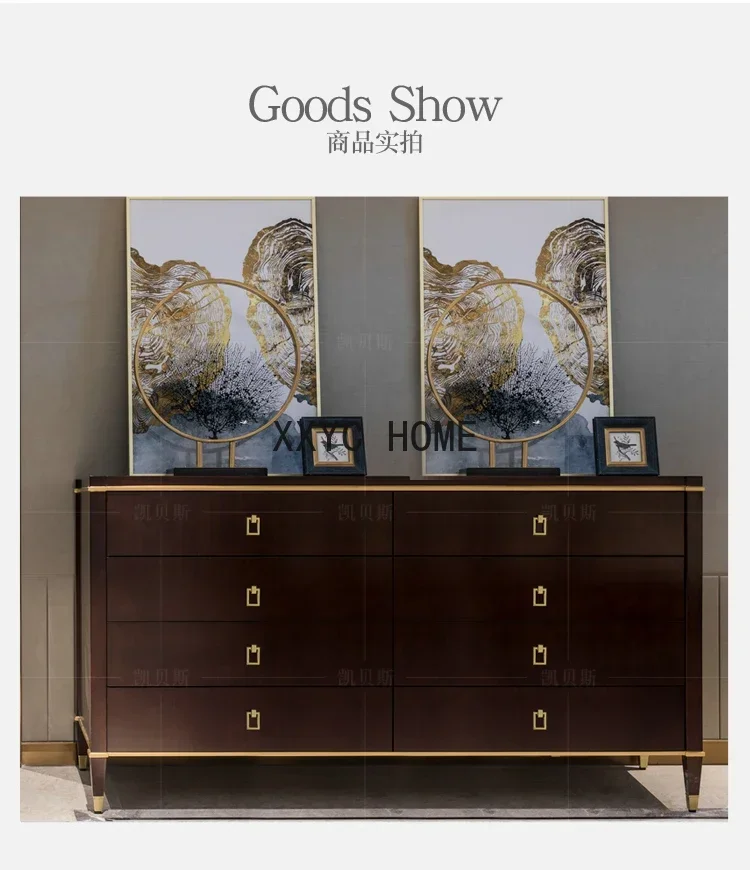 American-Style   Bedroom Chest of Six Drawers Solid Wood Drawer Storage  Walnut Color Entrance Cabinet Curio Cabinet