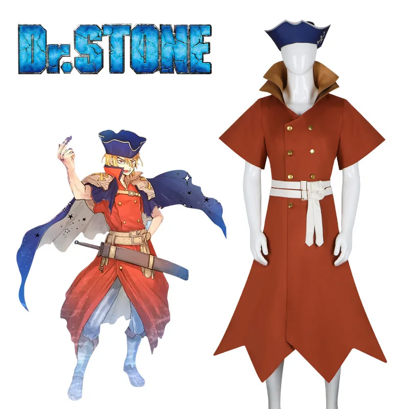 

Stone Age cosplay with Dr. Stone Seven Seas Dragon Water cosplay trench coat and hat Halloween cosplay costume