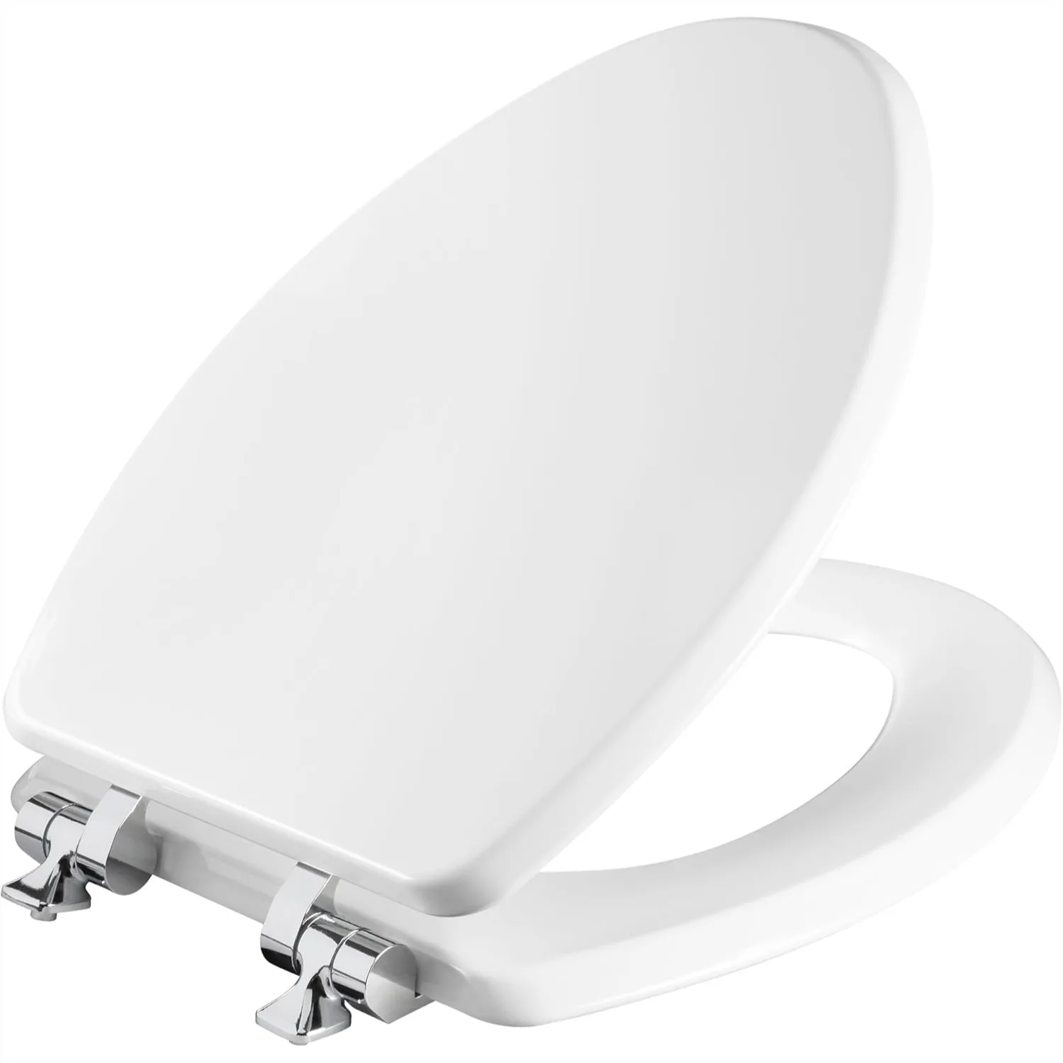 

Toilet Seat with Chrome Hinges, Slow Close Wood Seat, Secure Metal Hinges, Easy Install, Elongated, White