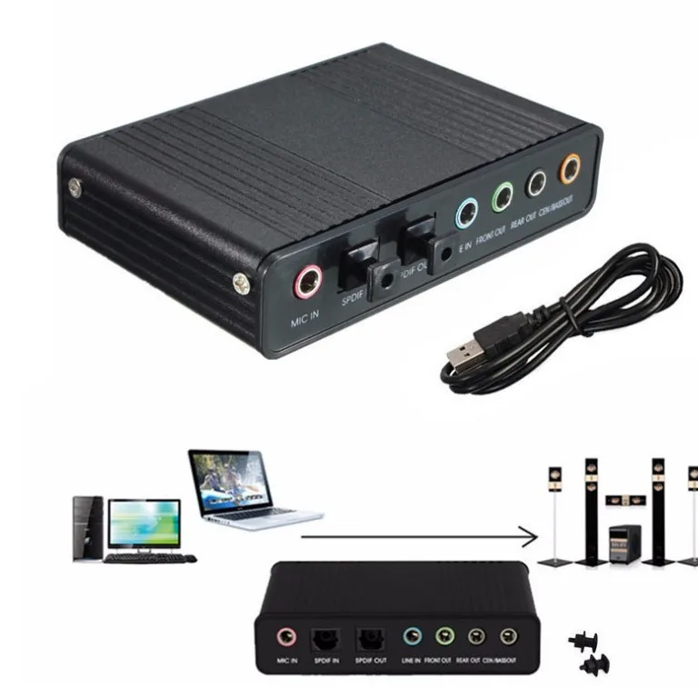 USB aluminum alloy external sound card, online chatting, game recording, karaoke mixing, 7.1/5.1 optical fiber sound card