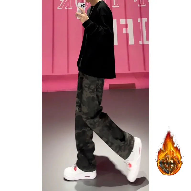 

American Sle Fce Lined Camouflage Jeans Men's Vintage Trendy Logging Straight Leg Pants High Sensation Loose Fit Casual ...