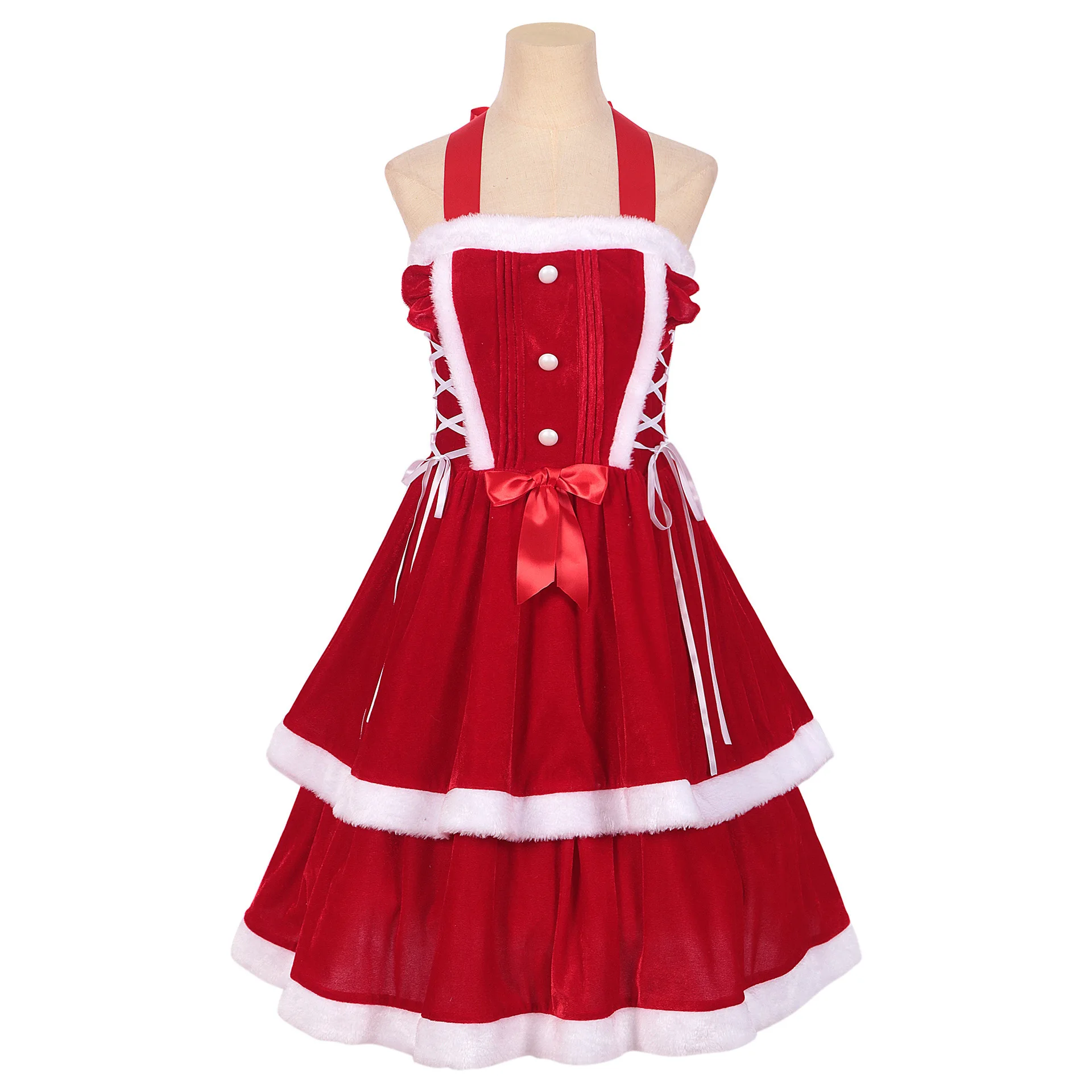 Medieval Christmas Costume Women Red Halter Neck Dress with Hooded Shawl Autumn Winter Theme Party Cute Ball Gown Stage Show