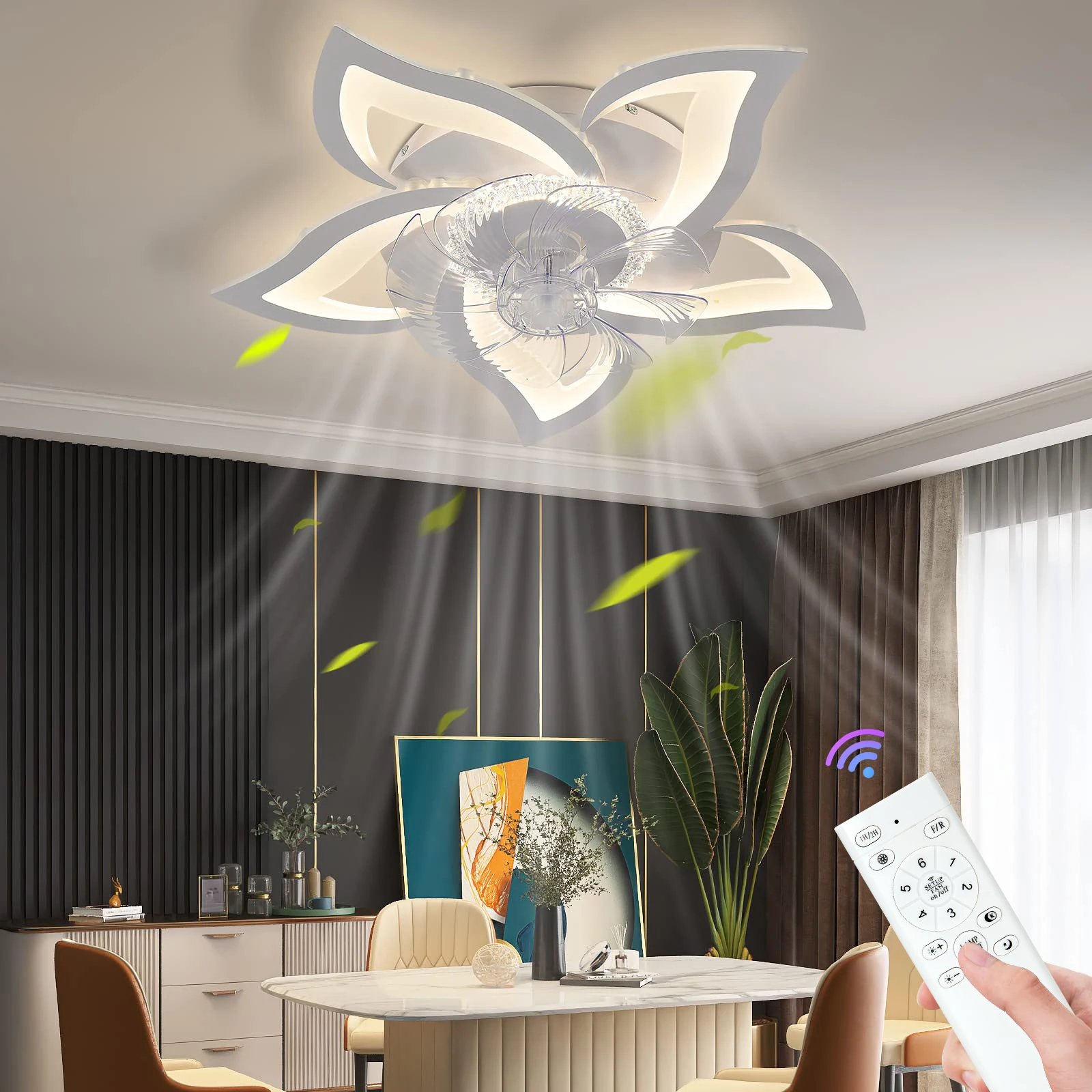 Modern Led Ceiling Fan Without Lights DC Motor 6 Speeds Timing Fans Low Floor Loft Remote Control Lux&vitae Fan With Lights