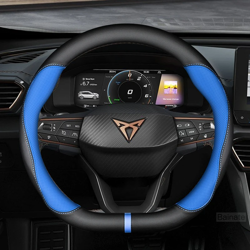 غطاء عجلة قيادة السيارة لمقعد Tarraco Arona Ateca Ibiza Toledo Mii Leon Arosa Exeo ST FR ستوكات الجلود 37-38 سنتيمتر عدم الانزلاق #3