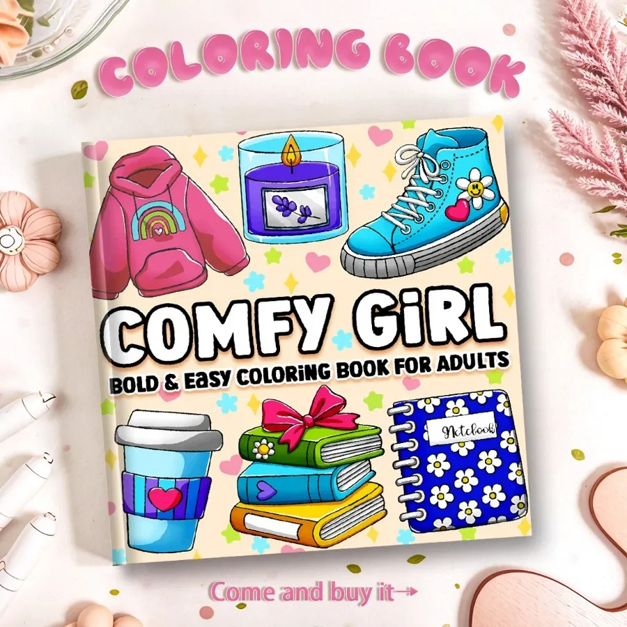Adult Coloring Book: Comfy Girl, Bold Simple, Relaxing, Creativity Boost, Parent-Child Fun, Xmas/Halloween Gift, Vivid Patterns