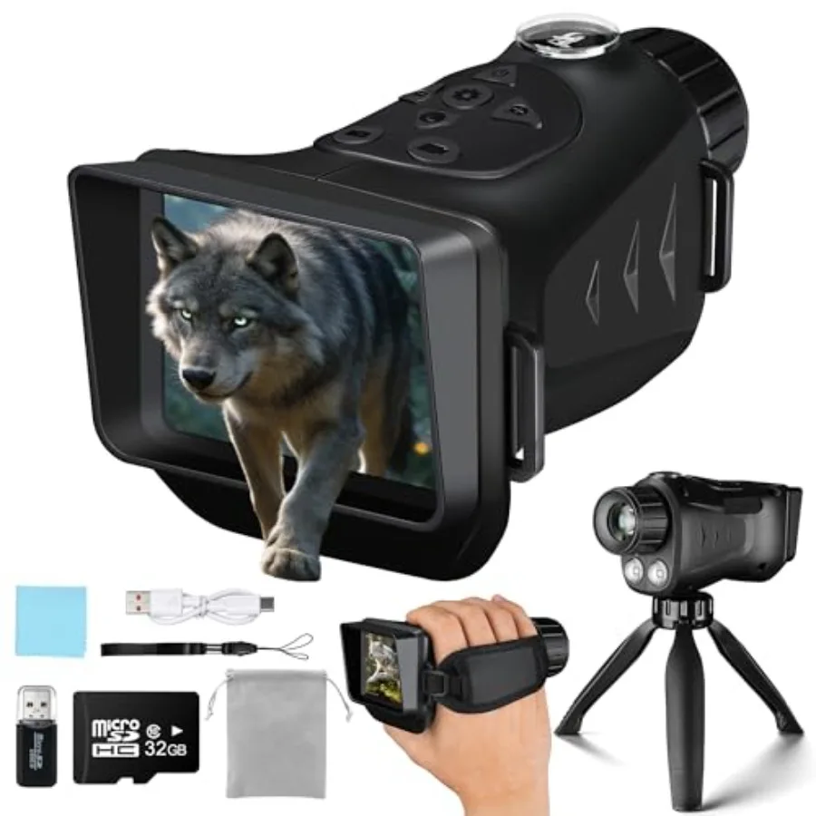 

Night Vision Monocular for camping and wildlife observation, aluminum alloy body, black, 4K resolution with dual infrared illum