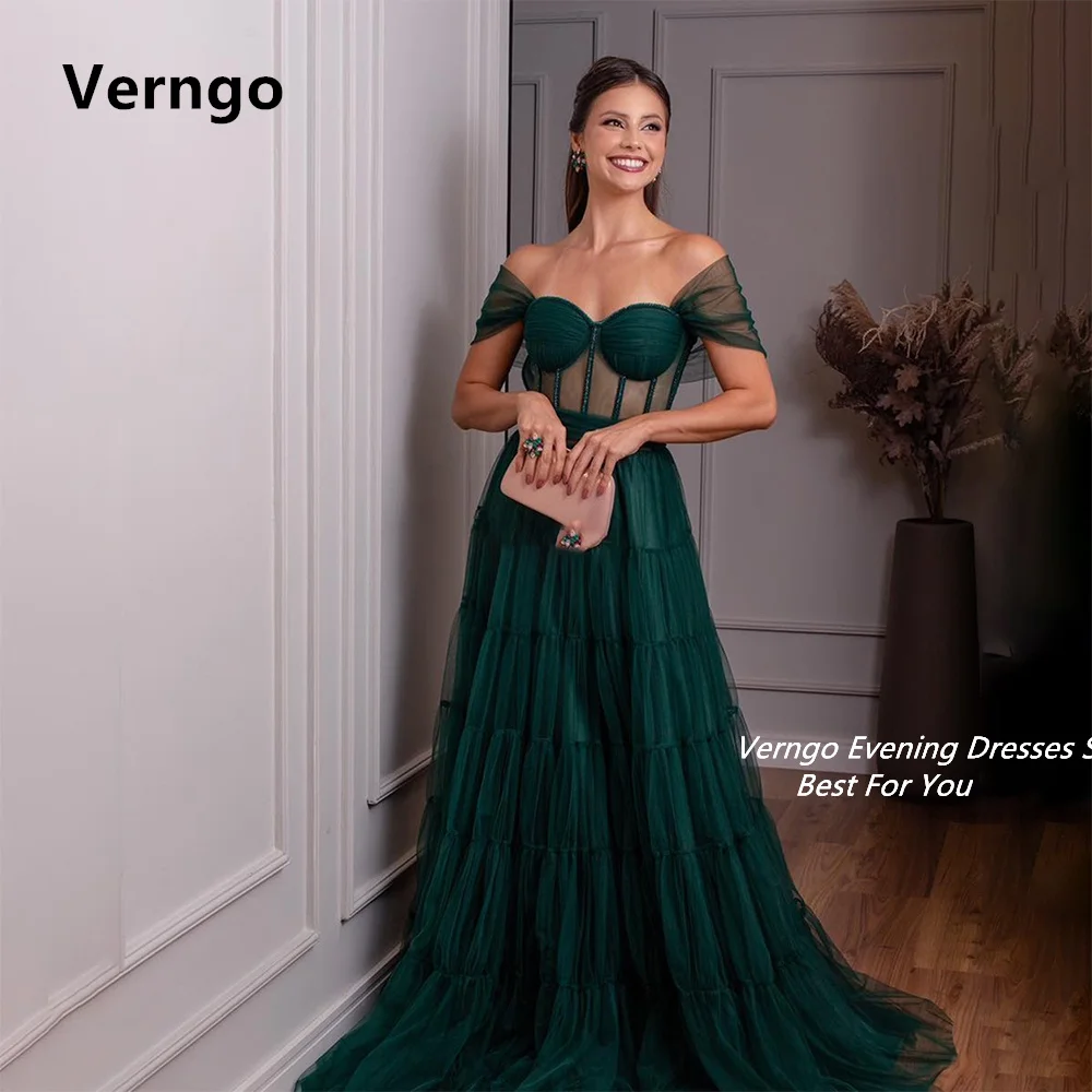 Verngo Pink/Green Off The Shoulder Party Gown Sleeveless Bone Prom Dress Zipper Bow Long Dresses For Prom