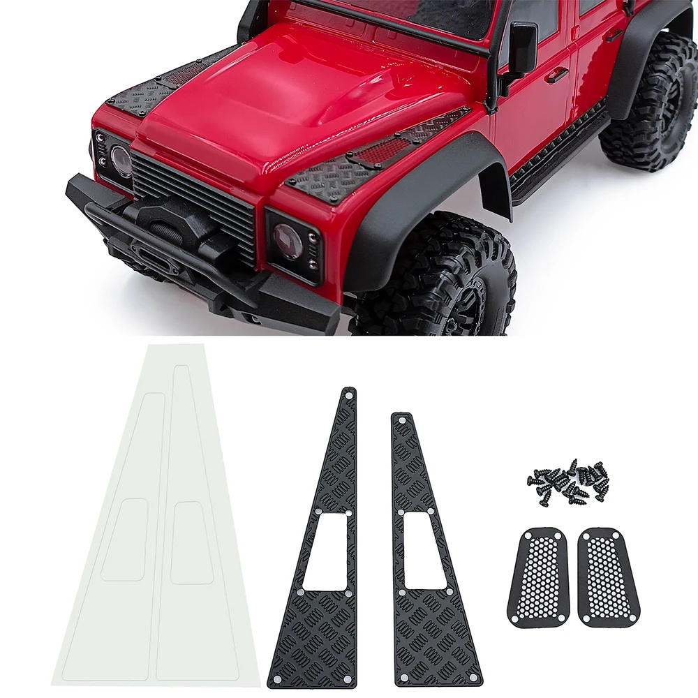 Yeahrun-ステンレス鋼の吸気グリル,エンジンカバー,サイドテールゲート保護,TRX-4Mディフェンダー用スキッドプレート,1:18 rcカーモデル