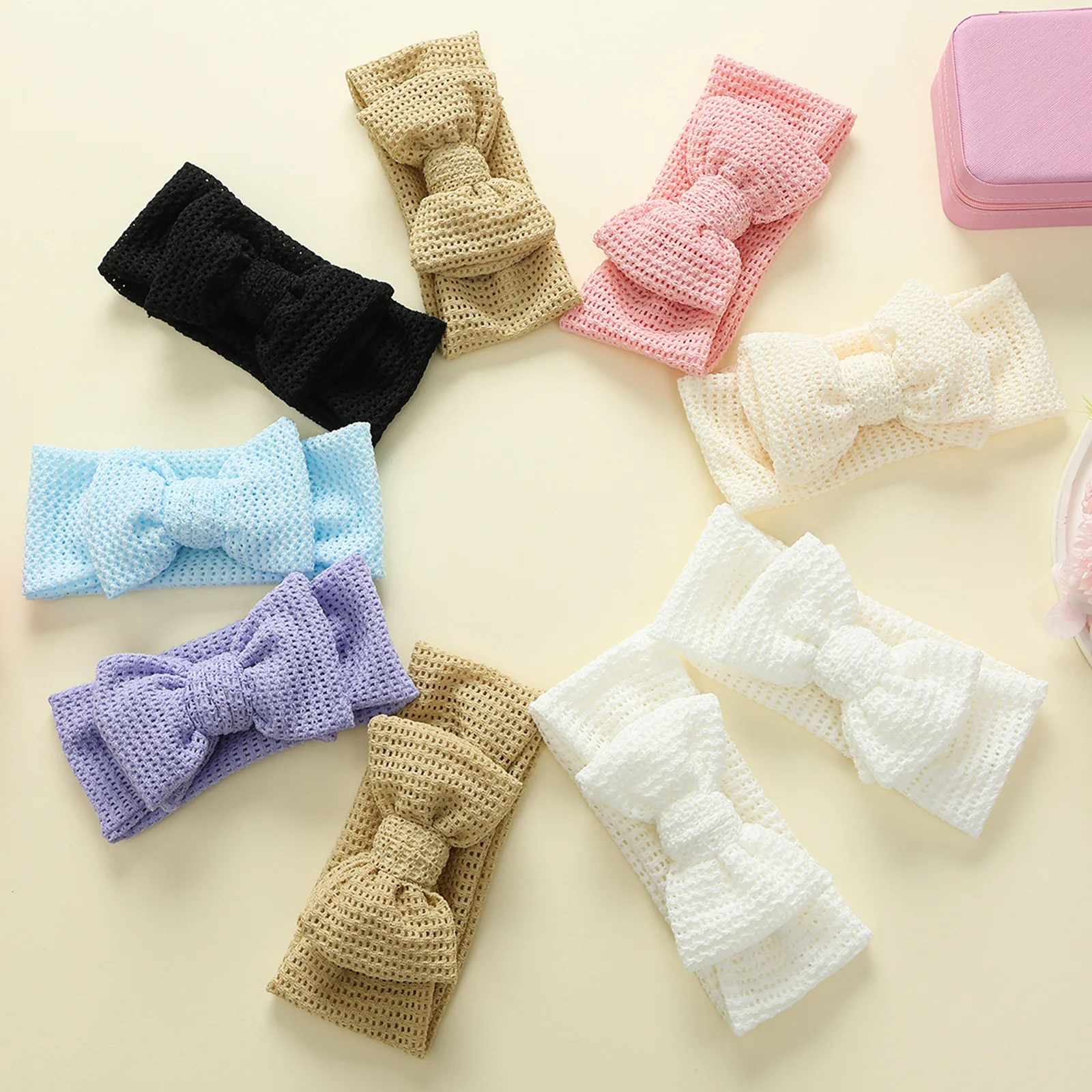 

24 шт., детские вязаные эластичные ленты для волос из хлопчатобумажной ткани, повязка на голову с бантом, повязки на голову для младенцев, тюрбан, аксессуары для волос для новорожденных девочек, оптовая упаковка