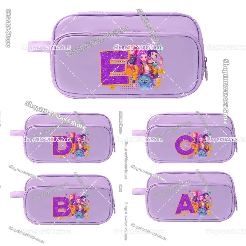 

Cute Kpop Demon Huntersd A-Z Print Pencil Case Large Capacity Stationery Storage Penbag Student Double-layer Handheld Pencilbag