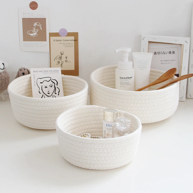 INS Nordic Cotton Rope Storage Baskets Woven Desktop Sundries Kids Toys Organizer Box Baby Dirty Clothes Laundry Basket Hamper