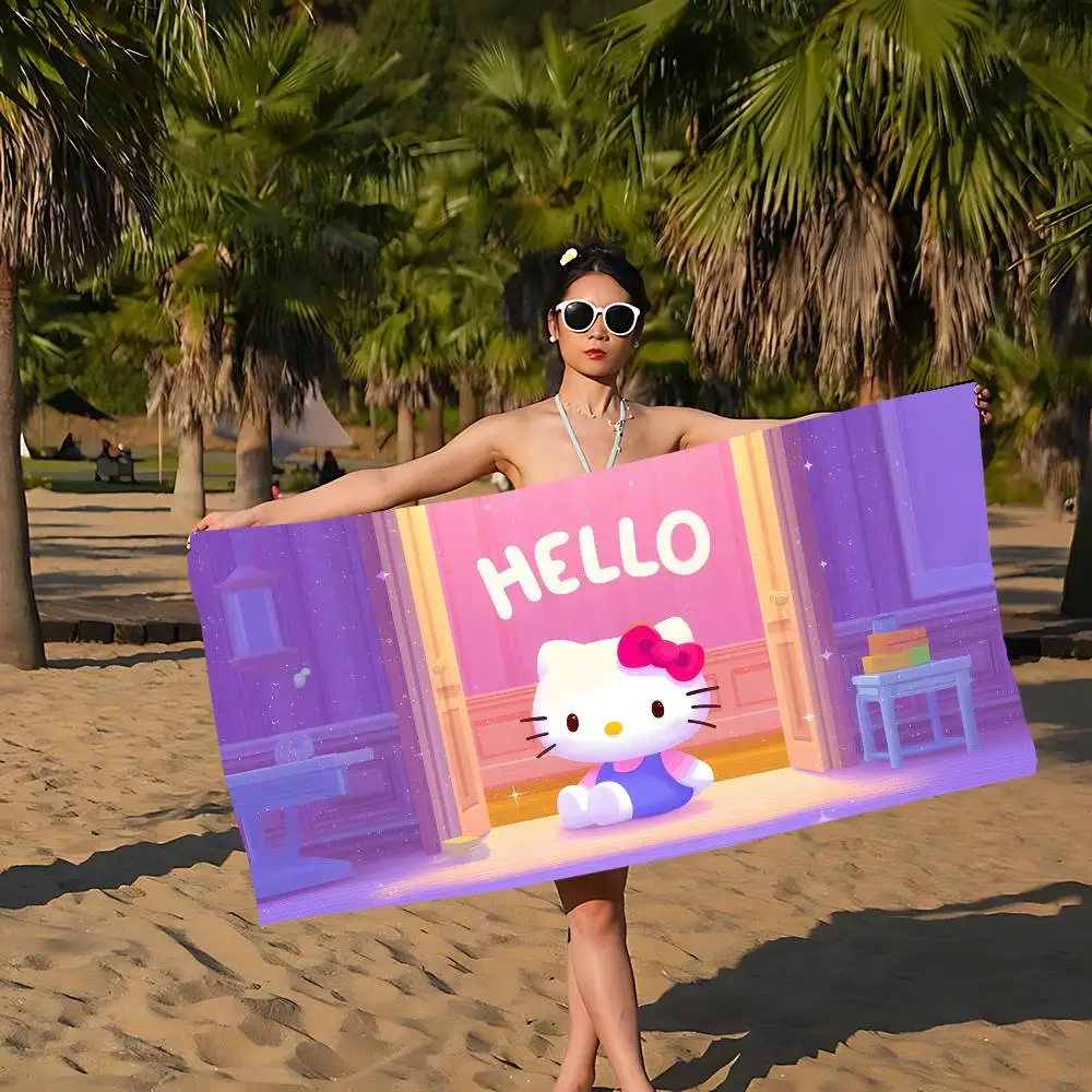 H-Hello-Kitty Iconic-Kawaii Beach Towel Colorful Bath Towels for Girl Microfiber Quick Dry Custom Sand Free Beach Spa Gym Pool