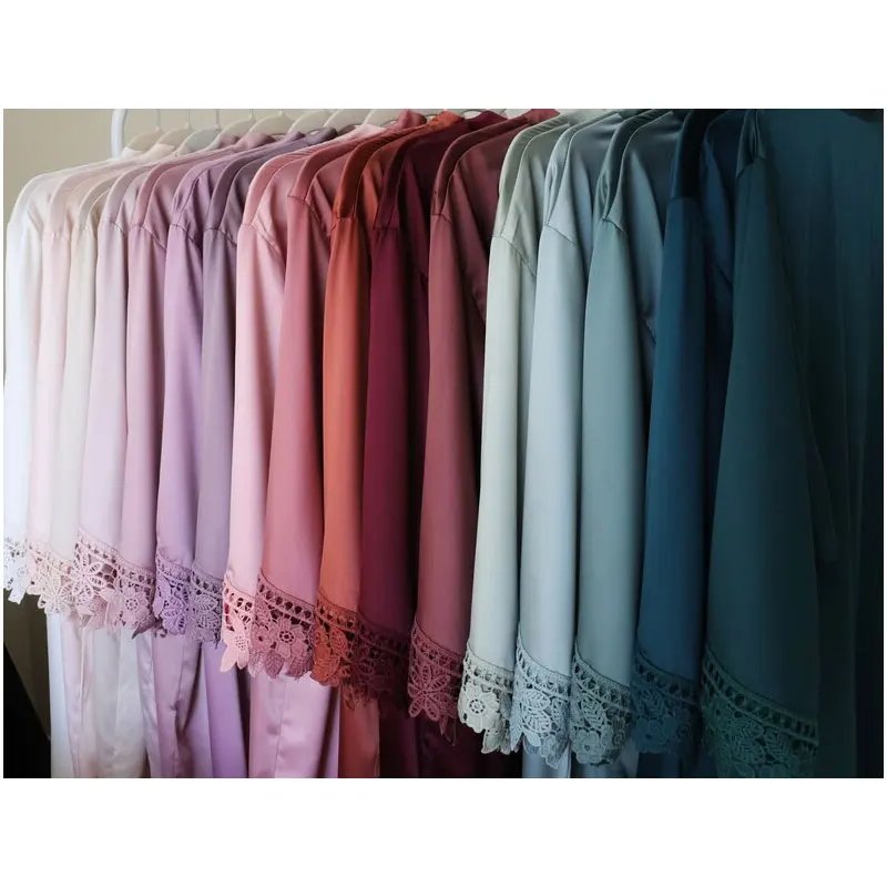 Bridesmaid Robes Bridal Robe Bridesmaid Gift Bridal Party Robes Satin Wedding Dressing Gown Lace Around Arms and Bottom Hem Robe