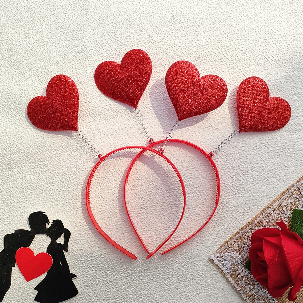 1pc Glitter Red Hearts Headband Pink Love Lips Hair Hoop Headdress Wedding Valentine's Day Girls Hair Accessories Party Supplies