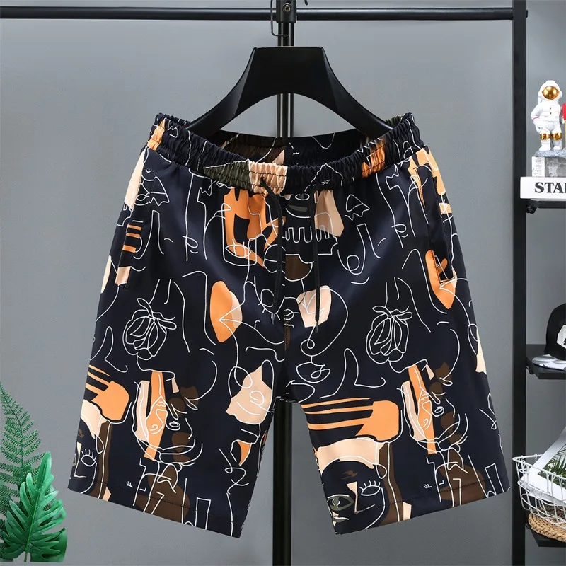 Men's Summer Ice Silk Quick-Dry Loose Shorts Five-Point Length for Trendy Beach Wear Handsome Camouflage Student Style