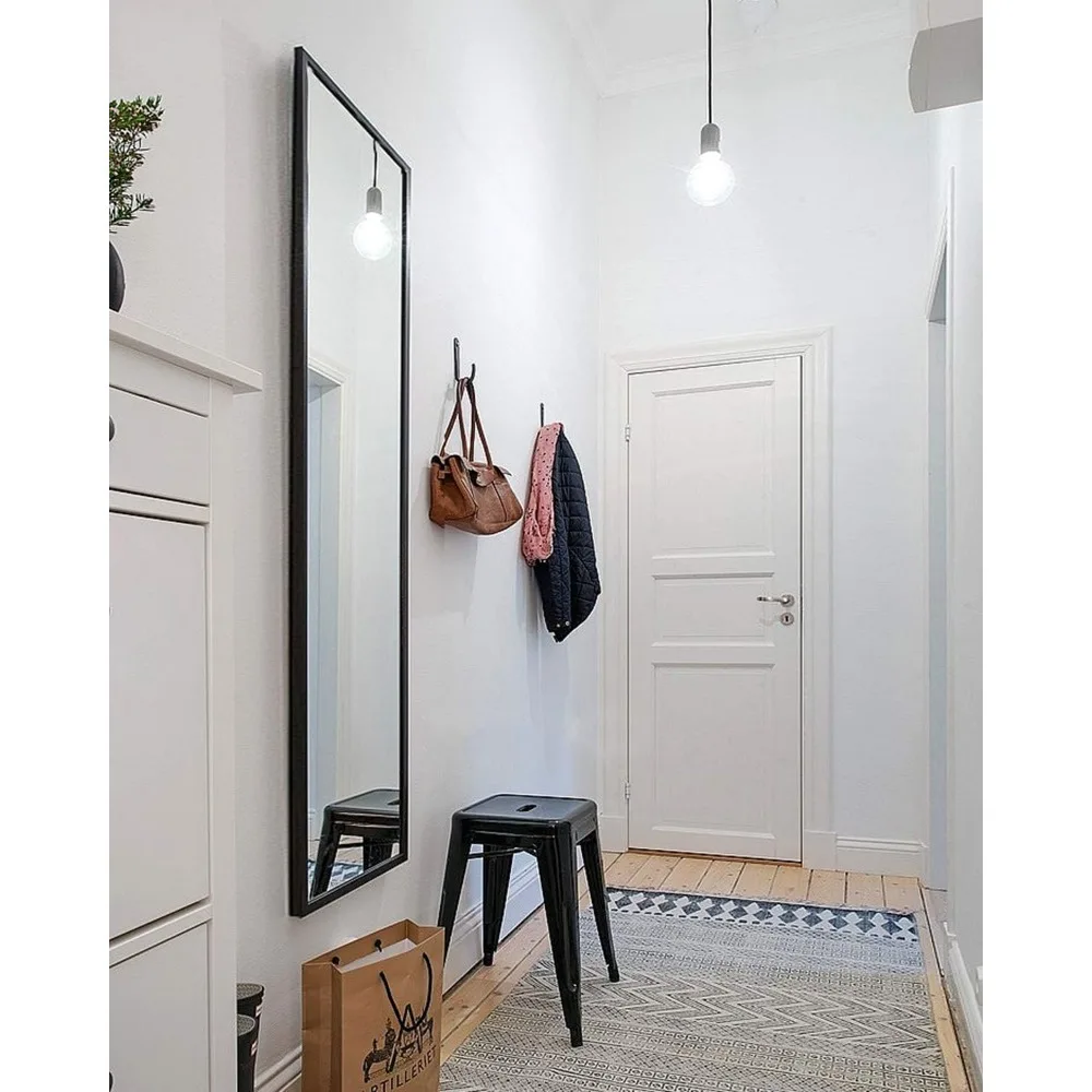 Floor Mirror with Stand, Full Body Tall Mirror, Freestanding or Wall-Mounted, Brushed Thin Frame, for Bedroom, Liveing Room