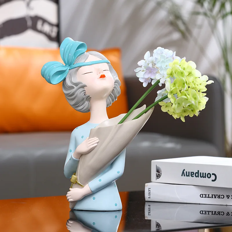 Creative Elegant Flower Girl Statue Decorative Ornament Living Room Cartoon Butterfly Girl Sculpture