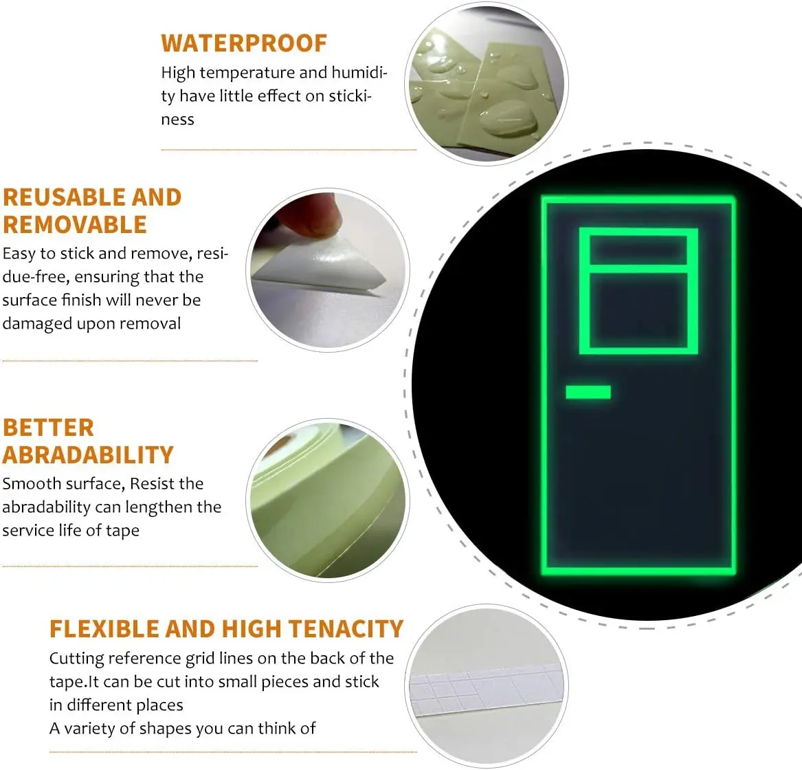 Glow in The Dark Tape ,Fluorescent Tape, Premium Quality Non-Toxic, Waterproof Stickers for Stairs,Walls,Steps and Exit Sign