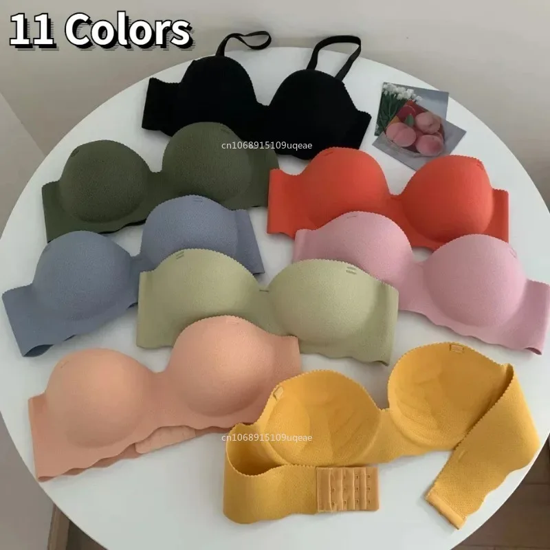 Women One-Piece Adjustable Bra Solid No Steel Ring Underwear Breathable Push Up Seamless Intimates Small Chest Gathered Lingerie