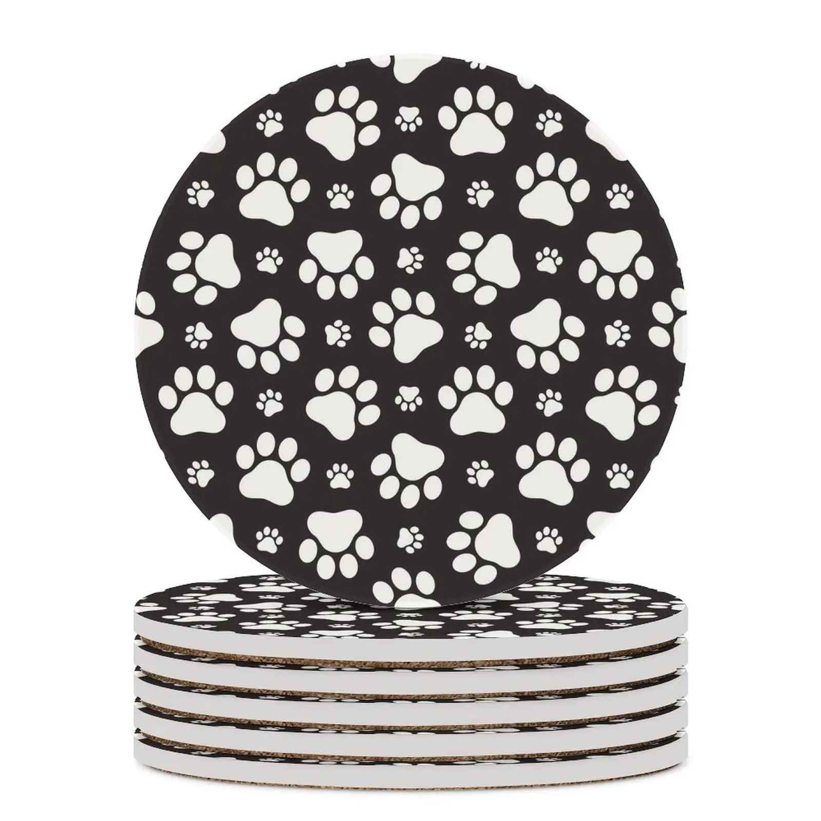 

Adorable Dogs Paw Ceramic Coasters Round with Cork Base Tabletop Protection Mat for Mugs Office Kitchen 1PCS, Housewarming Gift