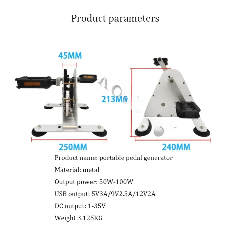 50/100W Portable Pedal Rehabilitation Training Device Fitness Geared Foot-Operated Generator