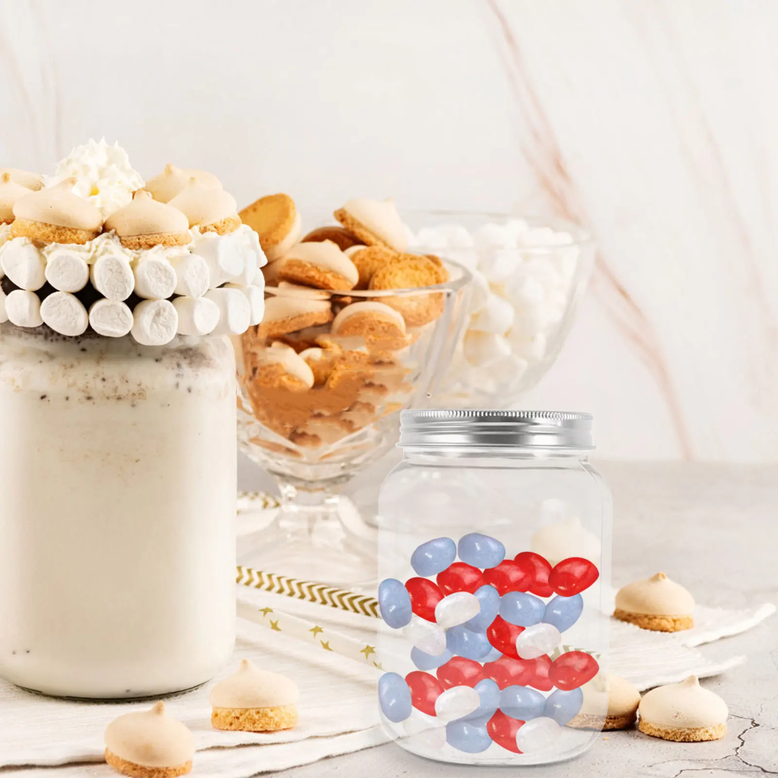 4 vasetti di plastica trasparente con coperchio in alluminio, contenitori ermetici per alimenti secchi, caramelle, snack, cucina, organizzazione domestica