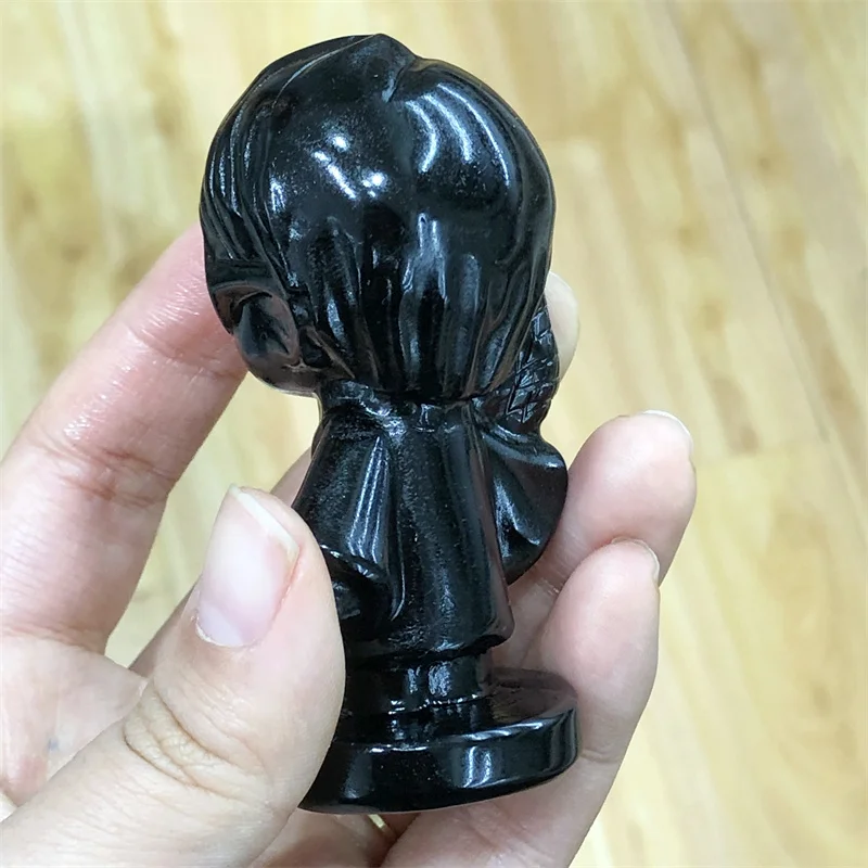 Natural Black Obsidian Cartoon Carving Piece Healing Reiki Stone Ornament Home Decor Children Holiday Gift 1PCS