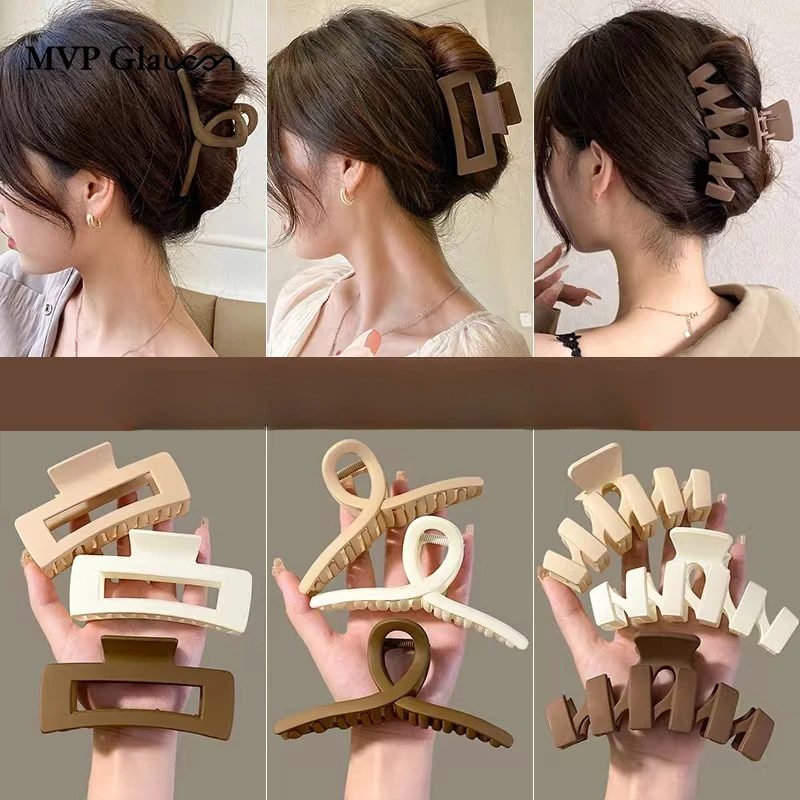 Large Gripclip Women's Frosted Hair Claws Temperament Back Head Hair Clip Coiling Hair Grabbing Shark Clip Headwear