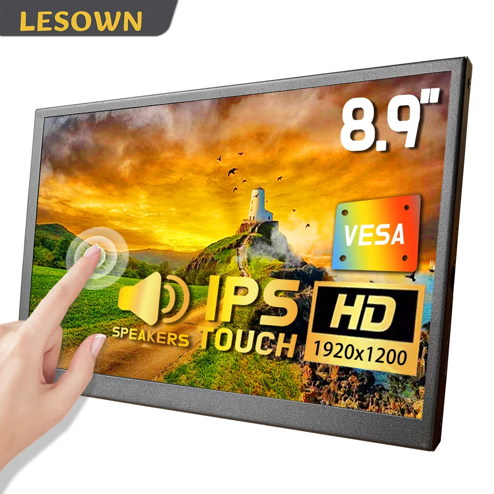 

LESOWN 8.9 10.1 Inch Portable Mini Display 1920x1200 IPS Compact Monitor USB Powered for PC Gaming Consoles Travel On-the-Go Use