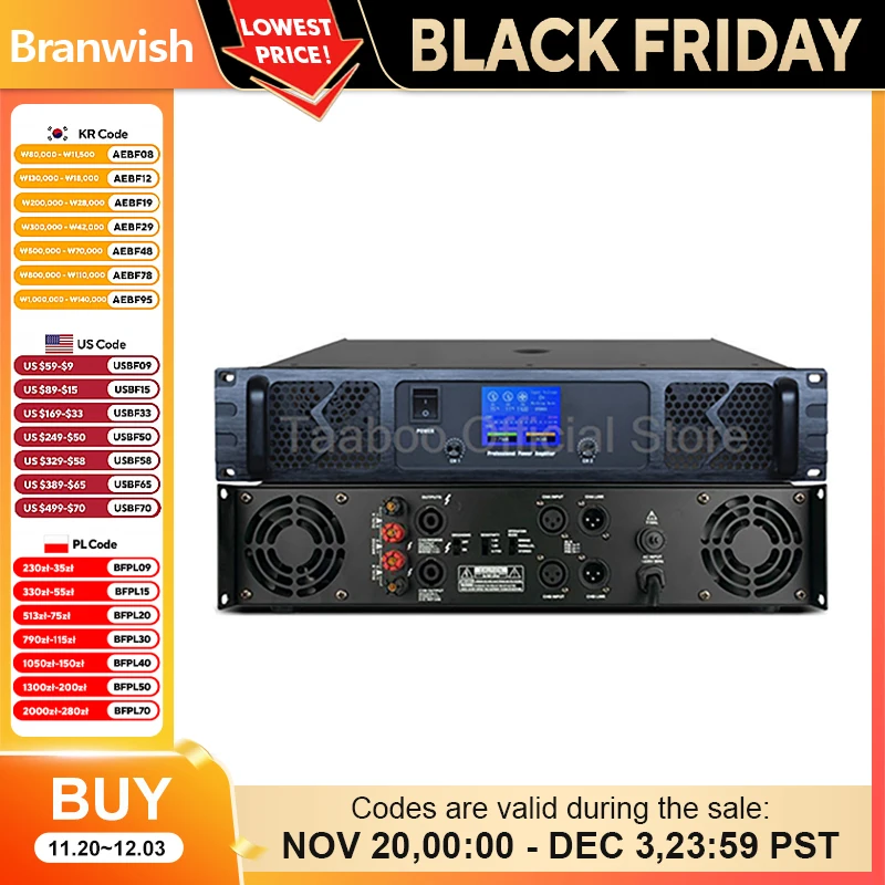 AMPLIFICADOR DE POTENCIA de 1200W + 1200W, equipo de Audio profesional de clase pura para DJ, altavoces Subwoofer, boda, escenario en casa, uso KTV